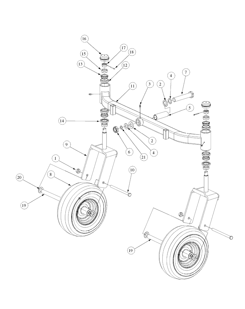 Front Caster Assembly Diagram and Parts List for M60-KW ROPS-53BH5D8X750-25HP-OHV Cub Cadet Lawn Tractor
